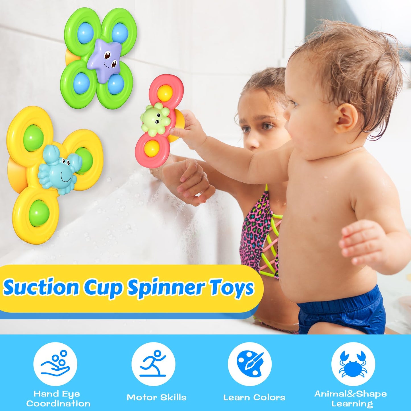 Baby Bath Toys For Toddlers 6+ Months, Bathtub Toys Kids Shower Toys With Stacking Cups, Fishing Games & Net, Bathtub Water Tabl