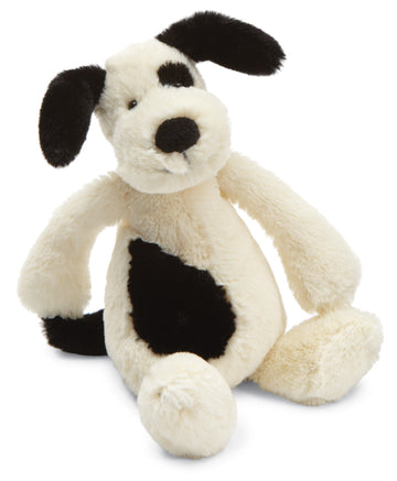 Jellycat Bashful Black and Cream Puppy Stuffed Animal, Small, 7 inches