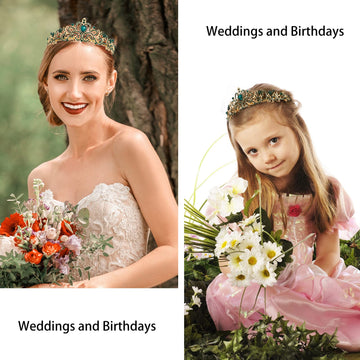 Velscrun Birthday Crown For Girls, Birthday Girl Sash, Birthday Girl Tiara, Green Tiaras For Girls, Birthday Sash For Girls, Bir