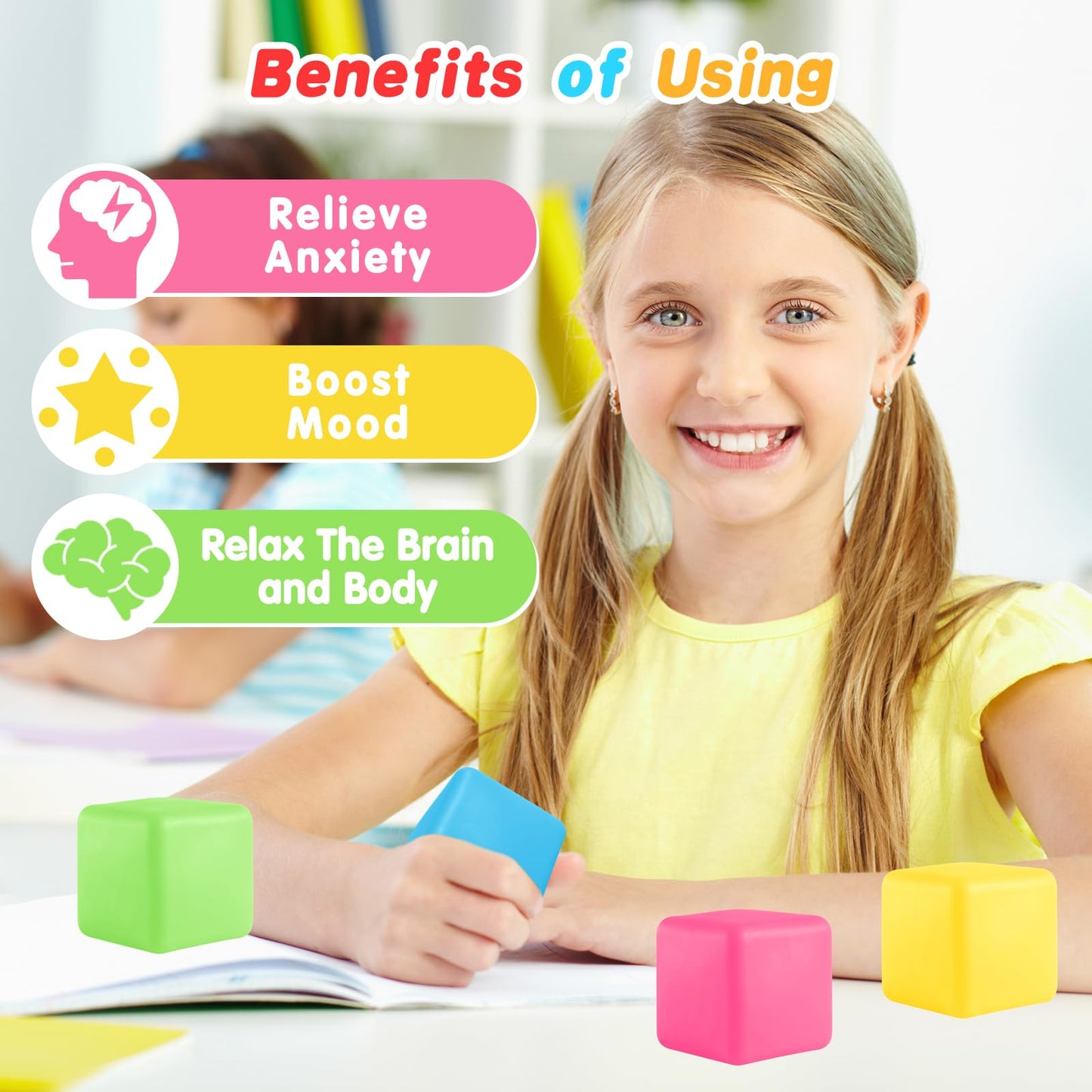 Stress Balls Fidget Toys for Kids: 24 Pack Squishy Squeeze Balls, Stretchy Toys for Anxiety Relief, Square Shape Hand Therapy Se