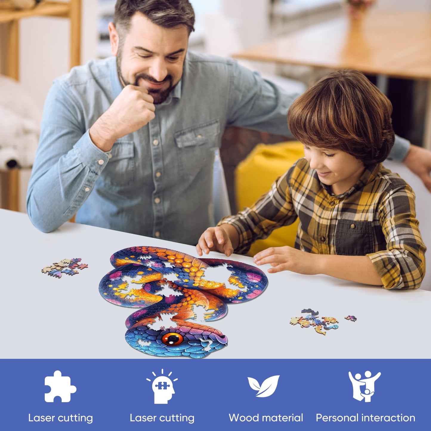 Wooden Puzzle for mature-themeds  Snake Wooden Jigsaw Puzzles(16.6 * 16.9in-500pcs)  Unique Shape Animal mature-themed Puzzles Irregular Wood Puzzles Best Gift for mature-themeds and Kids Family Game