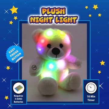 The Noodley Led Light Up Stuffed Animal Sleep Toy Kids Plush Soft Night Light Boys Girls - Small White 12 Inch