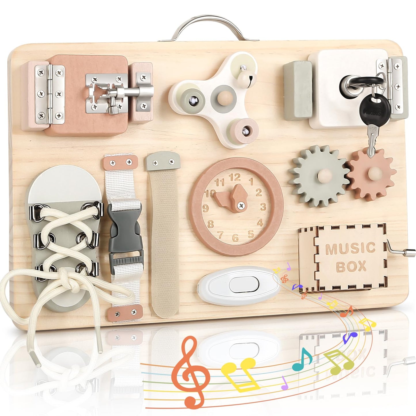 Joyreal Montessori Busy Board For Toddlers - Wooden Sensory Board Activity Board For Fine Motor Skills, Travel Baby Busy Board Sensory Toys For Kids
