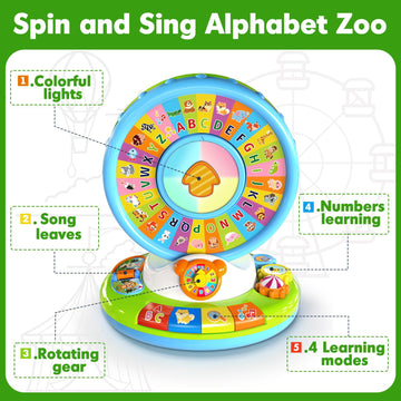 Aigybobo Musical Spin and Sing Alphabet Zoo Toy for Toddlers, Green, Educational Interactive Learning Gift for Boys and Girls 1-3 Years