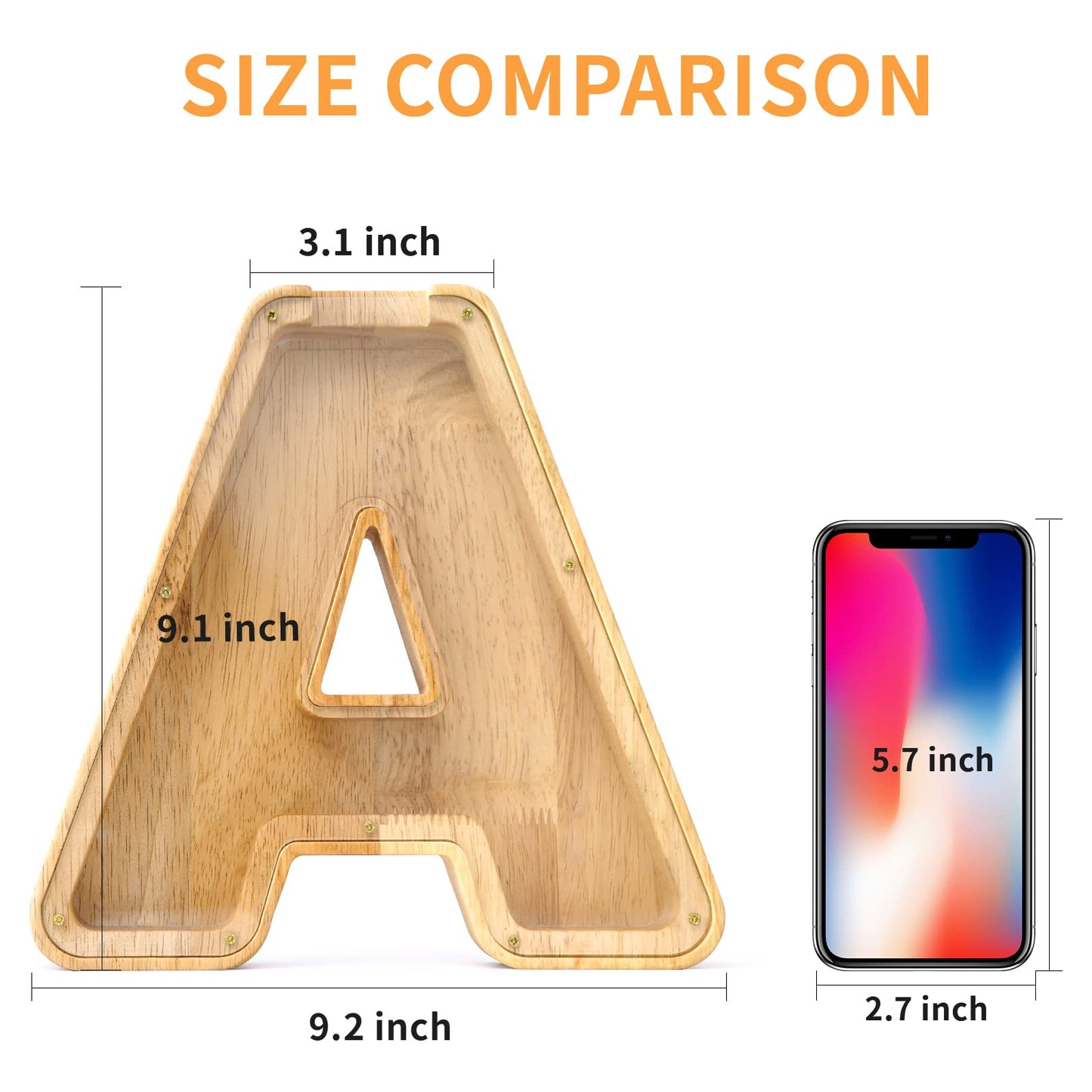 Wood City Letter Piggy Bank For Adults Boys Girls Kids, Wooden 9 Inch Large Personalized Bills And Coins Bank Money Box, Customi