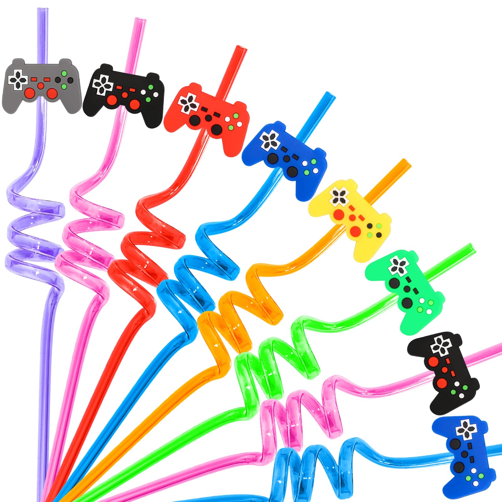 24Pcs Video Game Party Favors Straws Gamer Birthday Gift Drinking Straws Reuseable Game Straws for Kids Teen Boys Girls Game on 