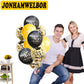 Jonhamwelbor Happy 35Th Birthday Balloon (15Pcs 12Inch) Black And Gold Latex Inflatable Clear Confetti Anniversary Party Helium