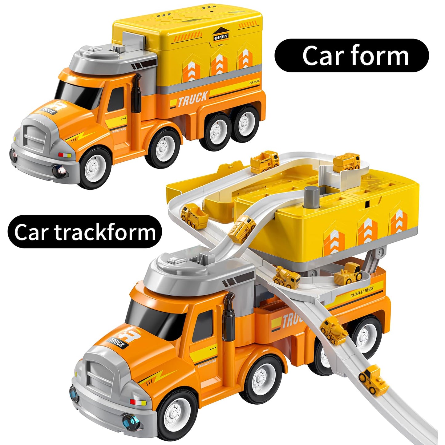 TEMI Construction Truck Kids Toys for 3 4 5 6 Year Old Boys, Toddler Car Adventures Toys for Girls, Car Carrier Toy with 8 Vehic