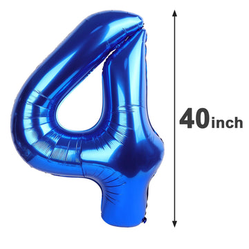 Jumbo Mylar Navy Blue 4 Number Balloon 40 Inch, Big Number 4 Balloons Birthday Decorations, 4Th Four 4 14 40 44 64 Year Old Birt
