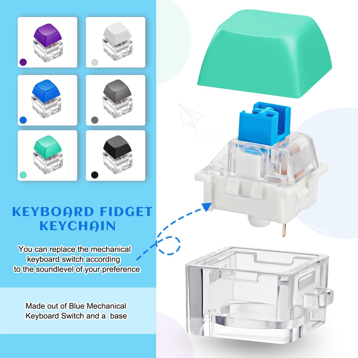 Taiyin 6 Pcs Keyboard Fidget Toy Fidget Clicker Keyboard Keychain Decompression Toys Button Stress Relief Gifts for mature-themed to Relief Stress Pass The Time(Simple Colors)