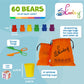 Skoolzy Rainbow Stacking Bears Set - 69 Pieces, Includes Bear Counters, Scissor Tongs, Sorting Cups, and Storage Bag - Small, Plastic