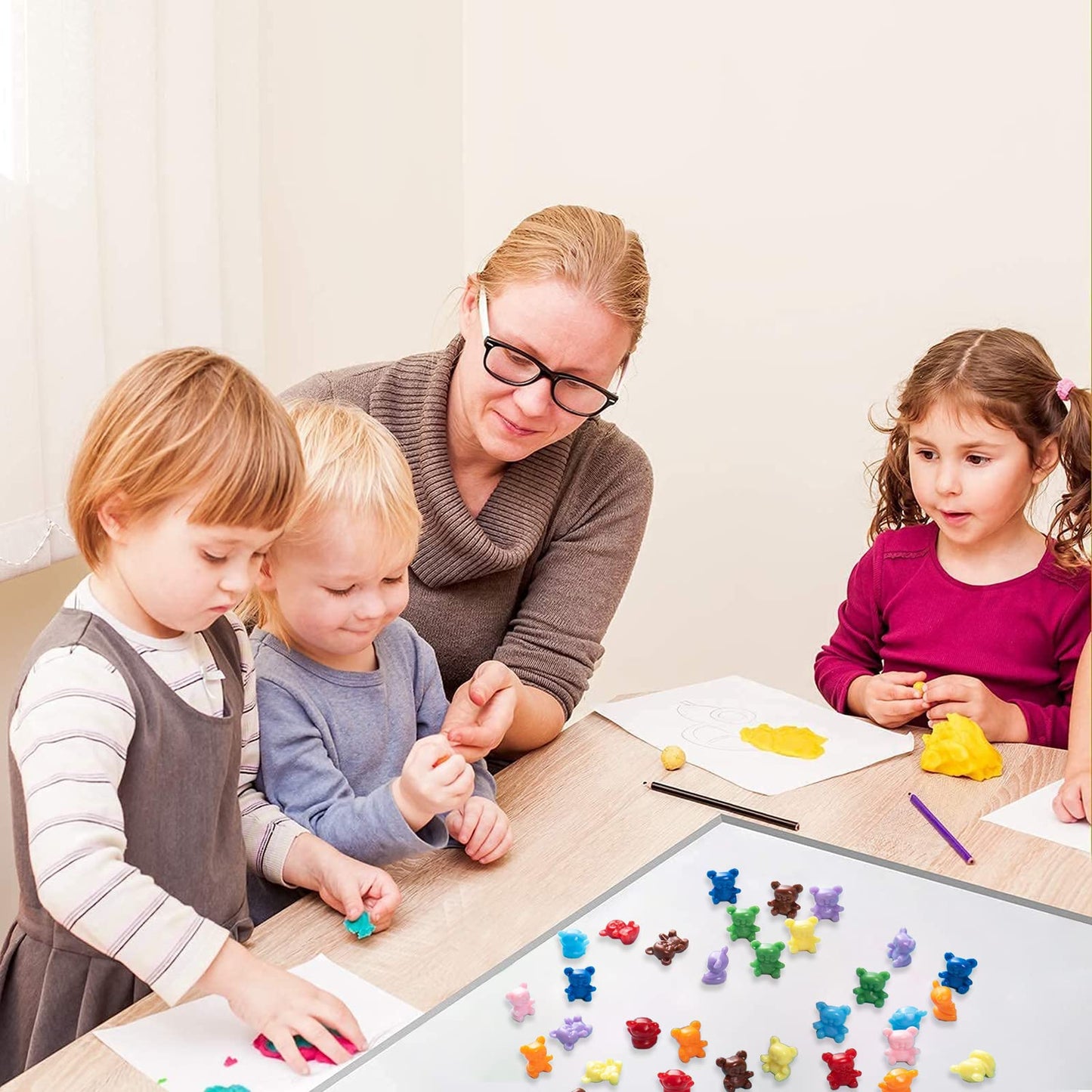 Xinhuidalsq 90 Colored Counting Bears - 0.62 Inch Rainbow Set, 9 Colors, Mini Plastic Bears Math Manipulatives For Toddlers, Ages 3+