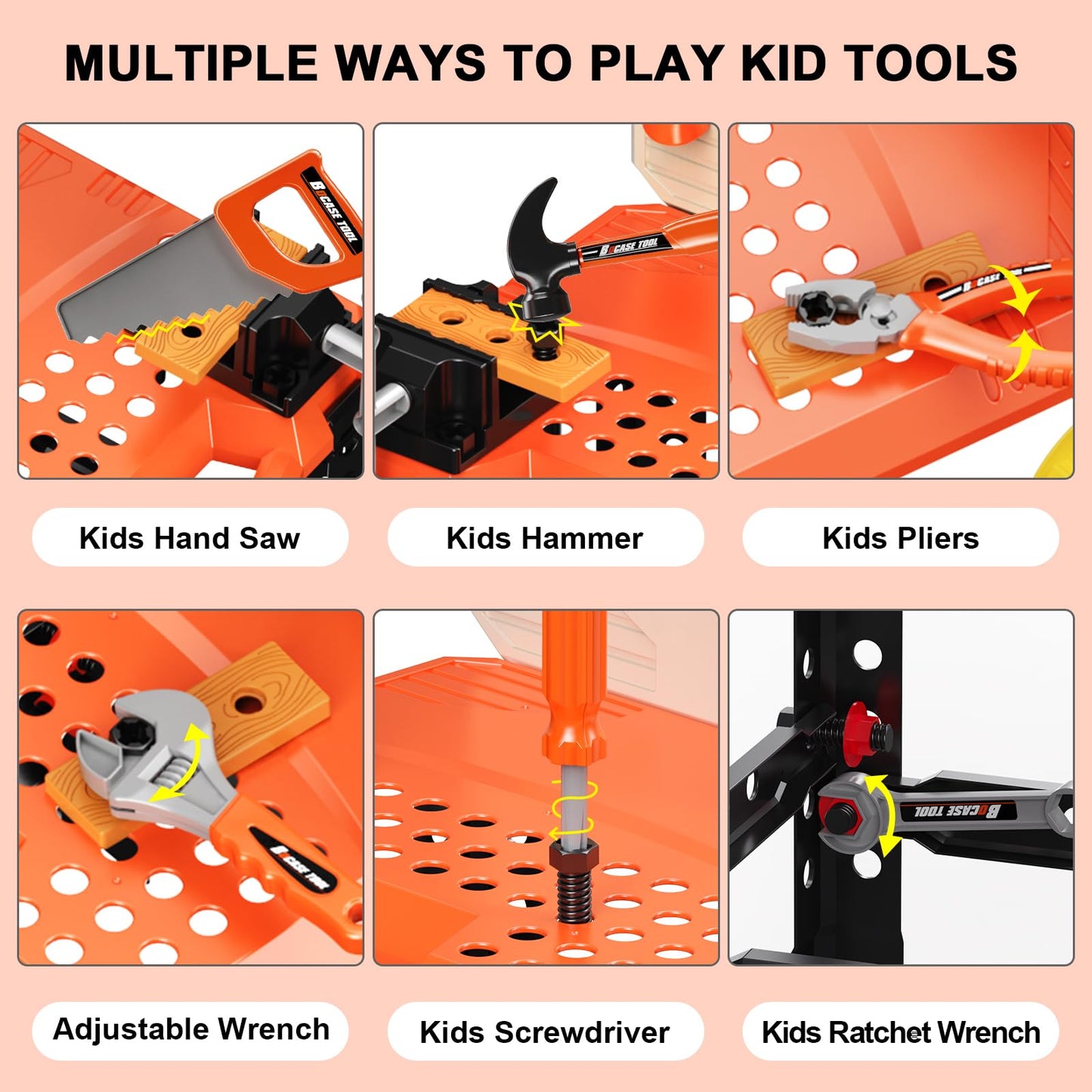 Kids Tool Bench -Toy Workbench with Electric Drill Toy Tool Accessories and Construction Vest 91pcs Toddler Tool Bench,Pretend P