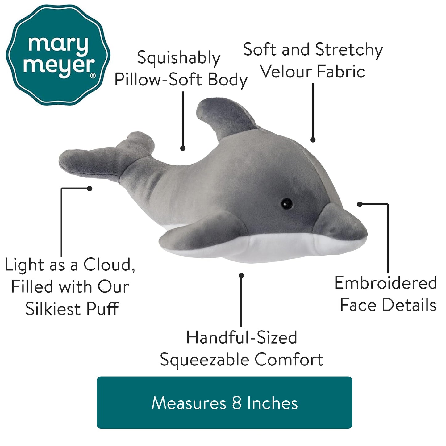 Mary Meyer Stuffed Animal Smootheez Pillow-Soft Toy, 8-Inches, Dolphin