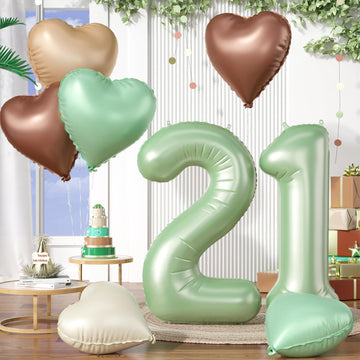 Biapian 40 Inch Sage Green Number 21 Balloons, Large Foil Number 2 & 1 Balloons With 18'' Olive Green Heart Balloon For 21St Yea