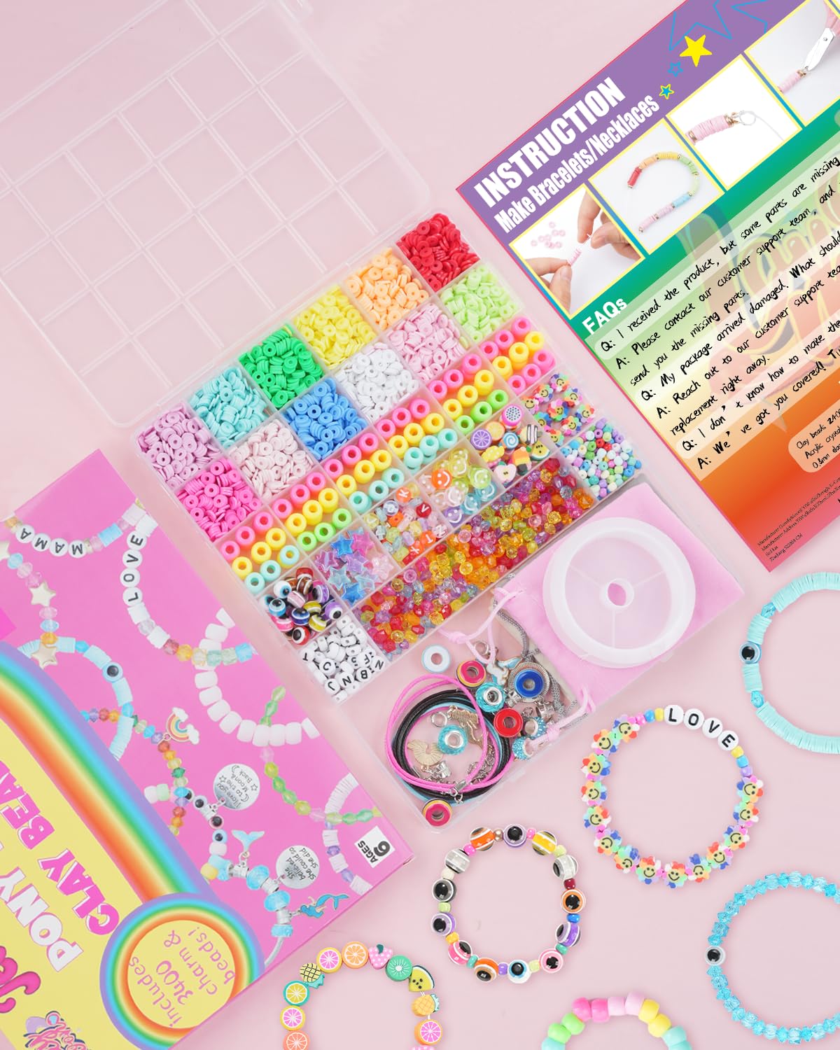 LovelyMoon Bracelet Making Kit 3400 Pcs Beads for Charm Friendship Jewelry Making Supplies Unicorn Mermaid Art Crafts Birthday C