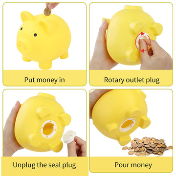 GADIEDIE Large Piggy Bank  Unbreakable Plastic Money Bank  Coin Bank for Girls and Boys  Cute Pig Coin Bank Practical Gifts for Birthday  Festival  Baby Shower (Yellow)