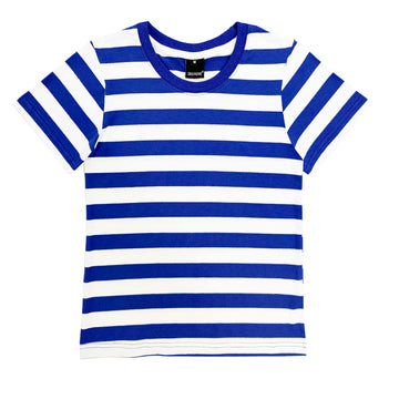 Boys Halloween Prisoner Costume Girl Blue White Striped Shirt Short Sleeve Summer Basic Tee Top 5-6 Years