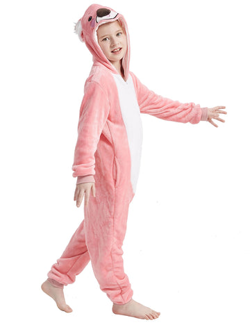 ACOGNA Onesie Kids Plush Animal Koala Costume One Piece Pajamas Girls Boys Teen Halloween Cosplay Sleepwear Pink 8-9 Years