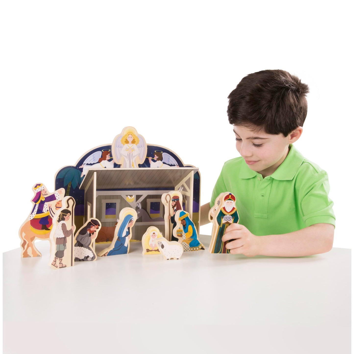 Melissa & Doug Classic Wooden Christmas Nativity Set With 4-Piece Stable and 11 Figures