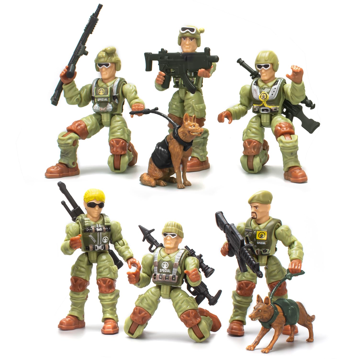 Baimiby Army Men Action Figures Toy Soldiers for Boys Age 4-7 Military Playset 6Pcs Army Toys with 2 Dog Figures and 6  Army Toy Set Birthday for Toddler 3+