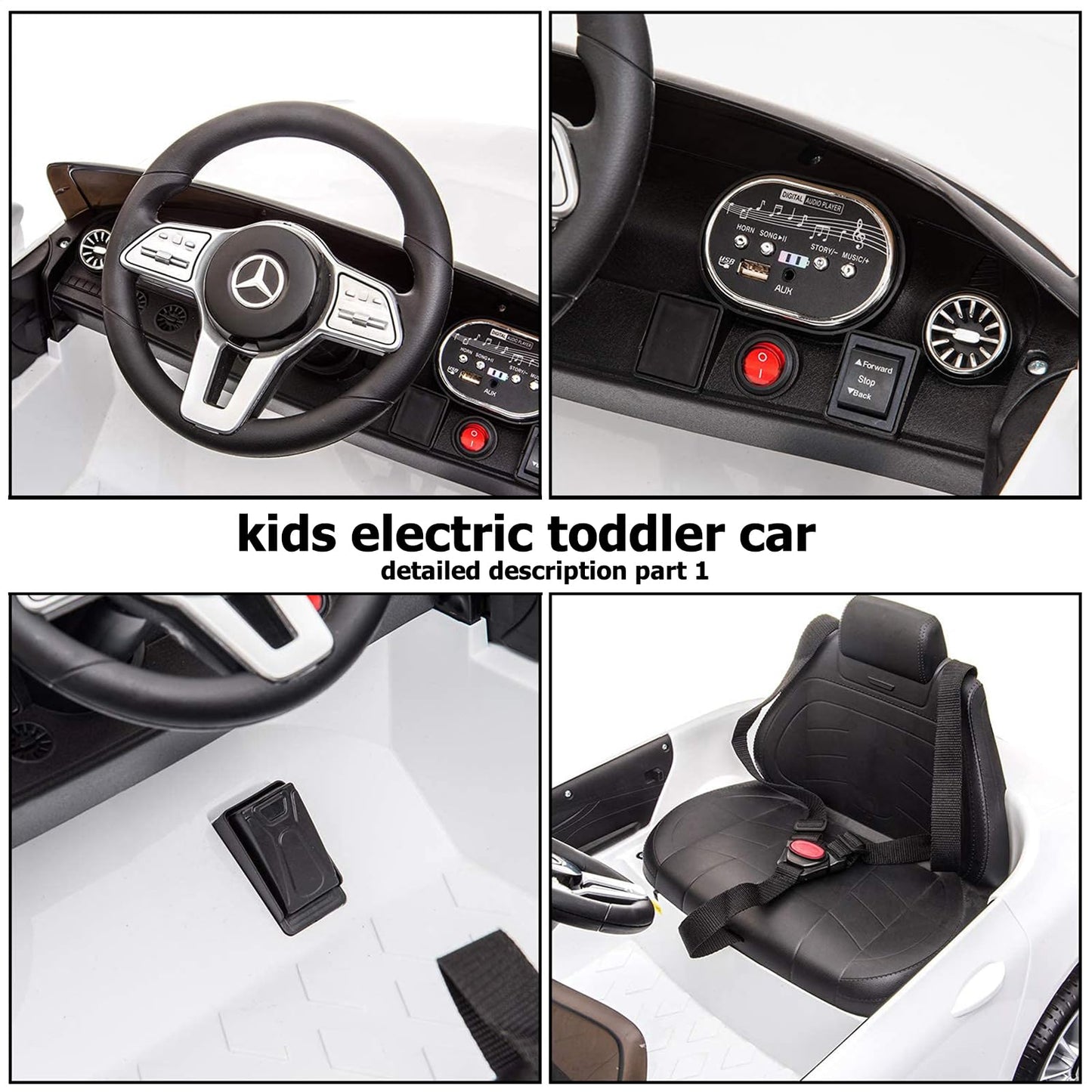 FXIONA Kids Electric Cars for Toddler Ride On with Parent Remote Control Vehicles for Girl and Boy Ride in 12V Battery Power 4 Wheels Mercedes Benz Big Toys Baby Toddler Car Music Light 3 Speed(White)