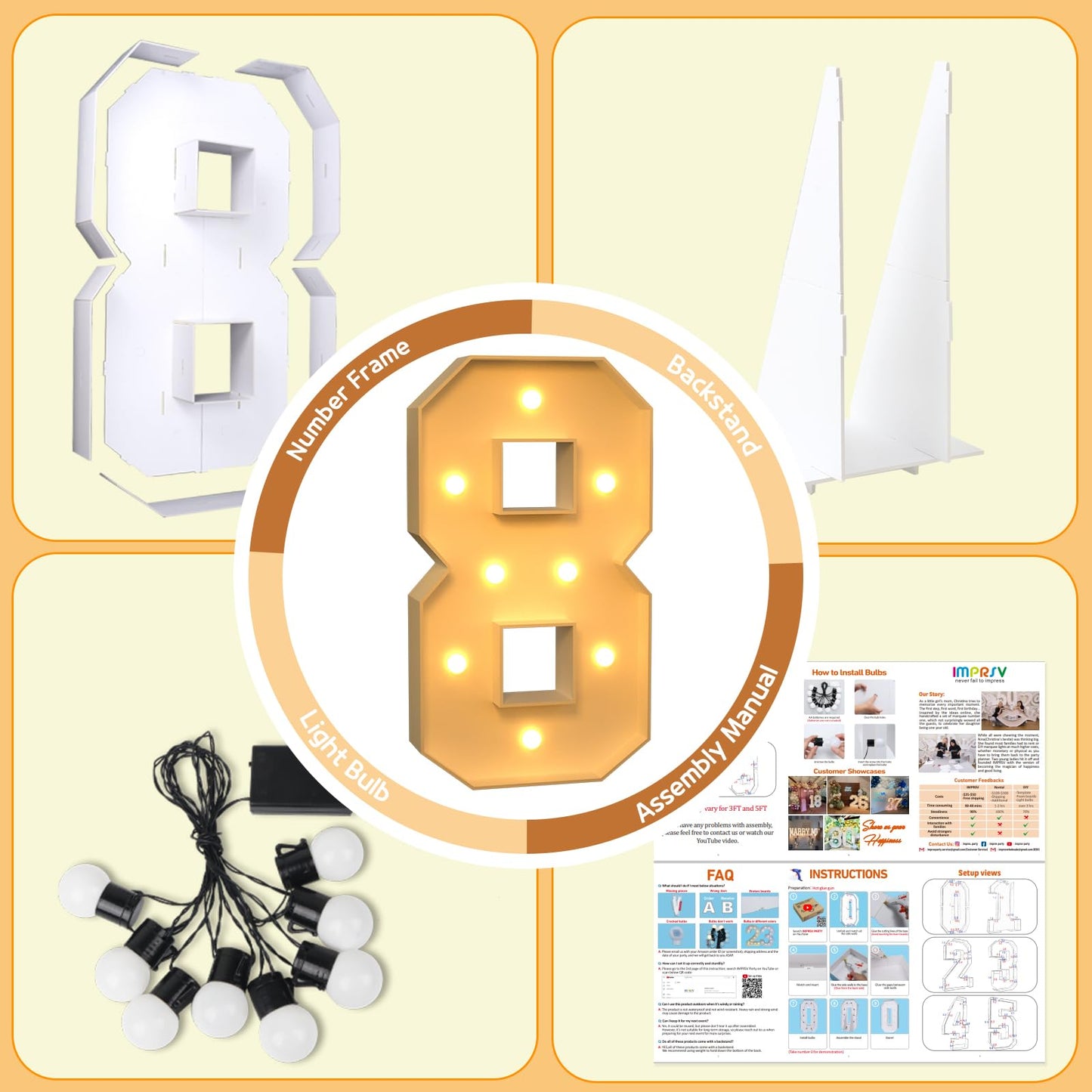 Imprsv 3Ft Light Up Numbers, Marquee Numbers For 18Th 80Th Birthday Decorations Anniversary Party Decor, Mosaic Numbers For Ball