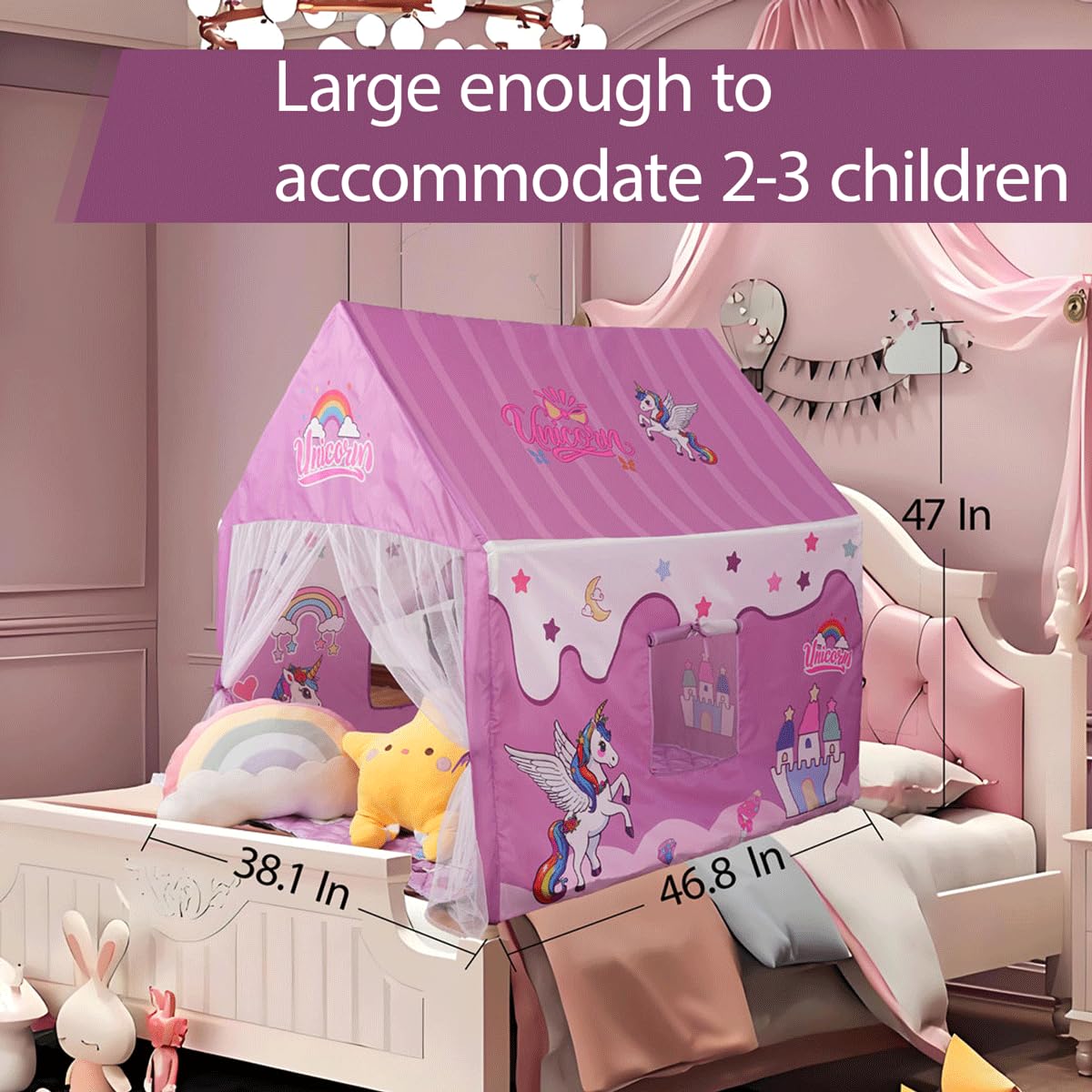 Naibrxh Princess Unicorn Castle Playhouse with Mat and LED Star Lights - Indoor & Outdoor Large Kids Play Tent for Imaginative G