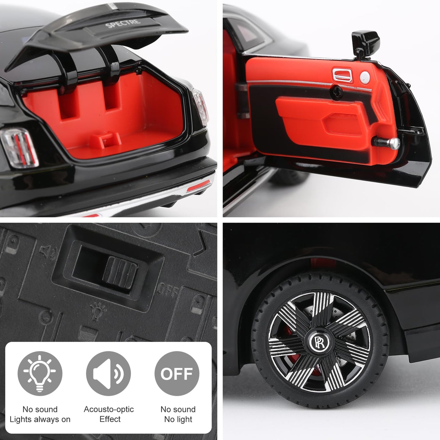 BDTCTK Compatible for 1:24 Rolls Royce Spectre Model Car, Diecast Collectible Pull Back Toy Car with Sound and Light for Adults