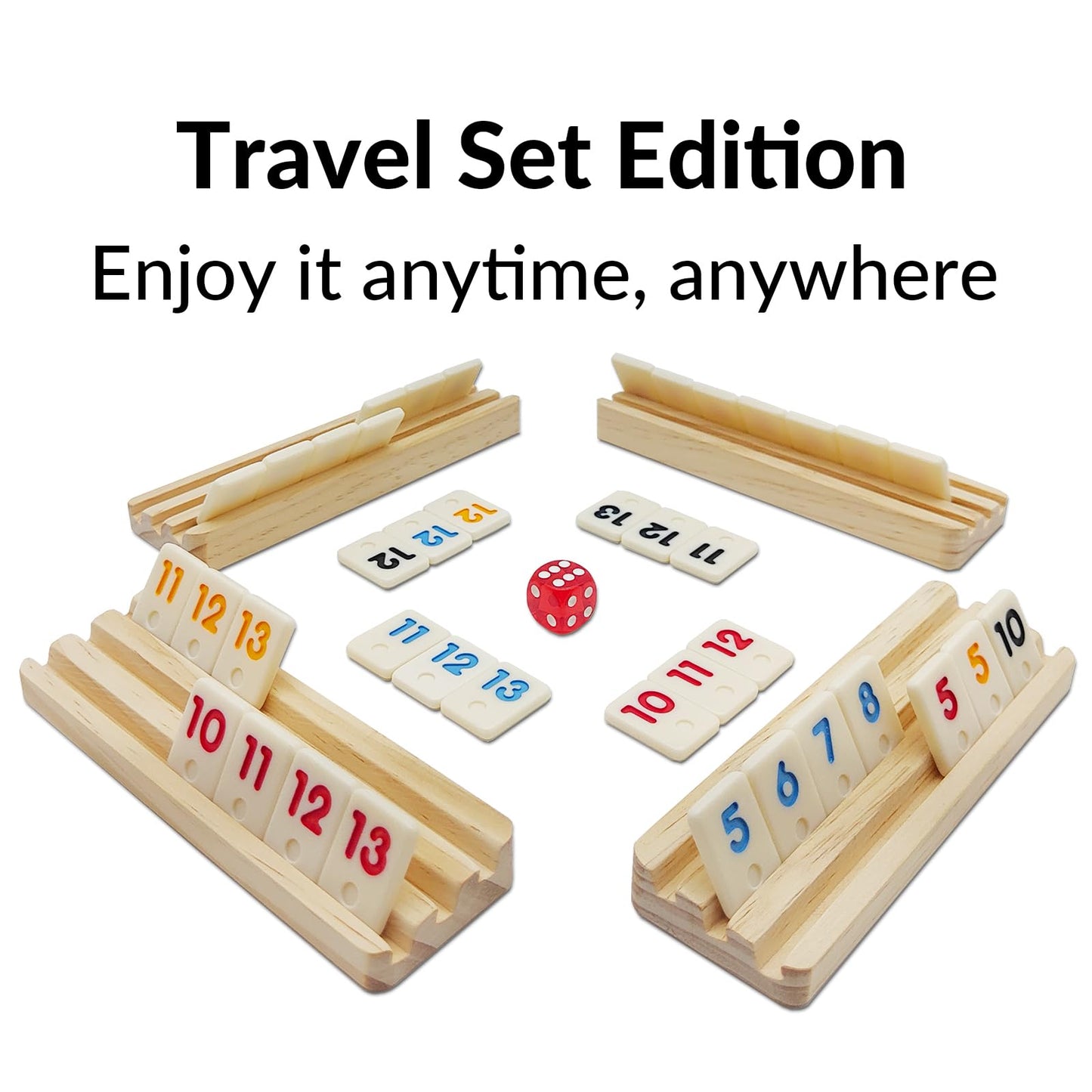 uvcany Travel Rummy Cube Set - 106 Wooden Game Tiles with 4 Racks, Portable Case, Classic Family Board Game, White/Brown/Yellow