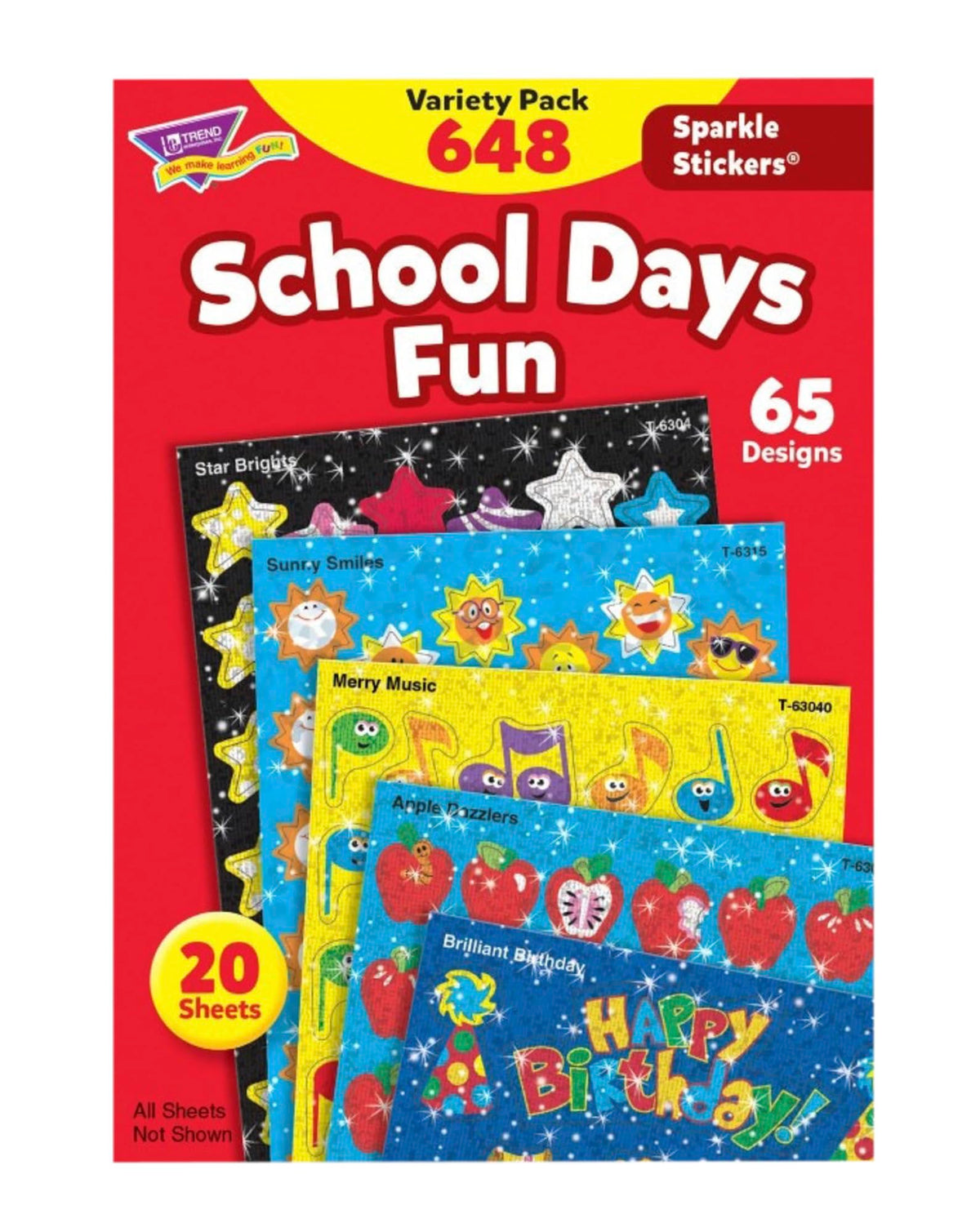 School Days Fun Sparkle Stickers Variety Pack by TREND enterprises, Inc.; 648 ct., 65 designs