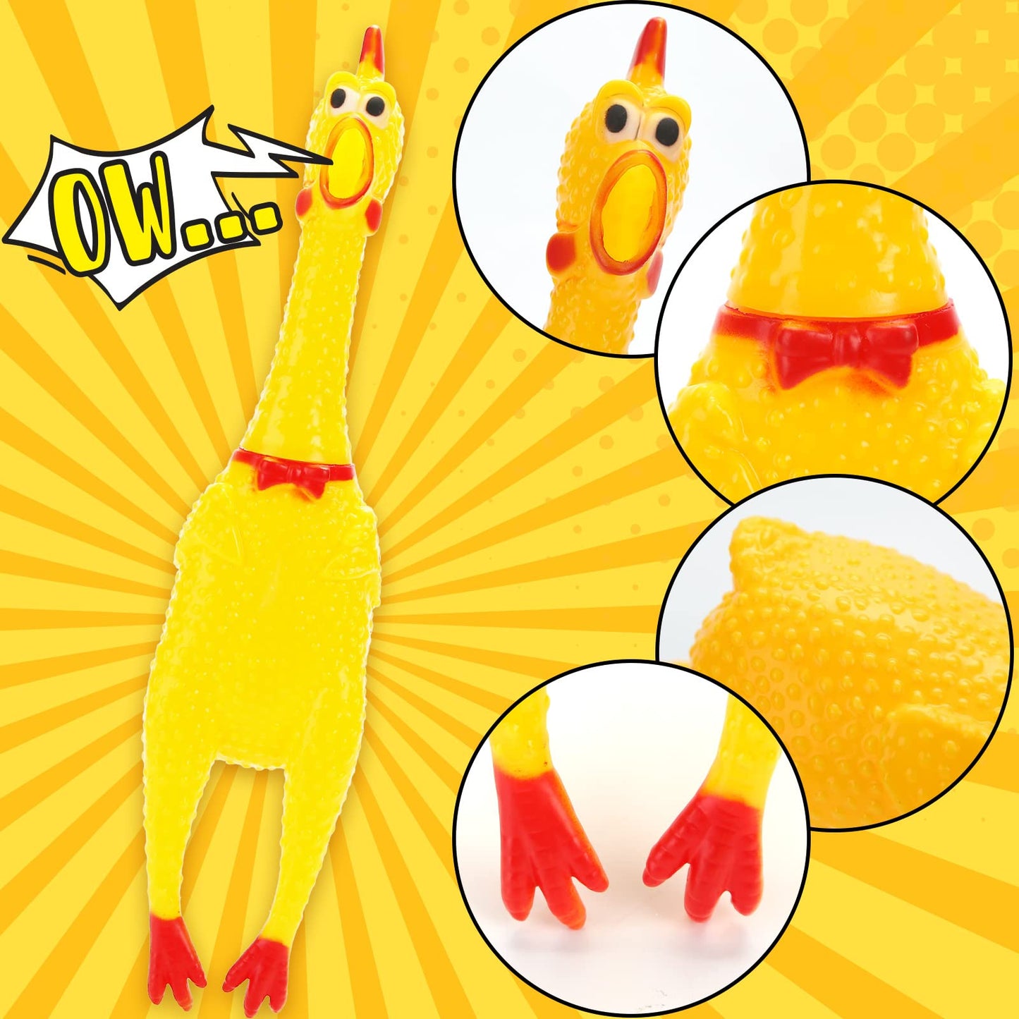 POPLAY 3PCS Screaming Chickens  Squeaky Rubber Chickens Novelty Dog Toys (1PC 13.5 Inch  2PCS 11.5 Inch)