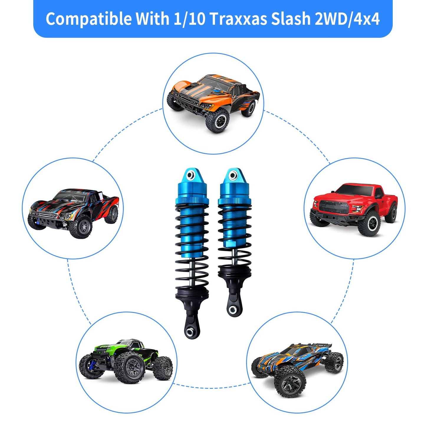 AllinRC 4PCS Aluminum Front & Rear RC Shocks for 1/10 Traxxas Slash 4x4 Shocks Rustler 4X4 Shocks Stampede 4X4 Shocks Hoss 4X4 S