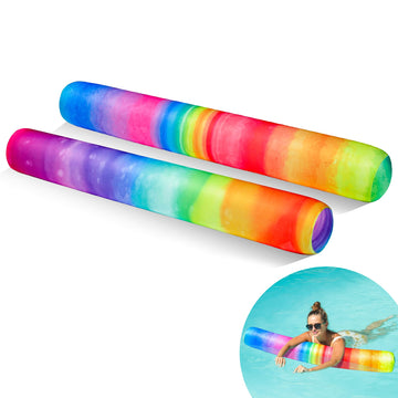 FindUWill Inflatable Swim Pool Noodles  2 Pack Soft Fabric Covered Large Swim Noodles for Floating  Pool Floats mature-themed for Pool  Lake  Beach (Rainbow & Colorful)