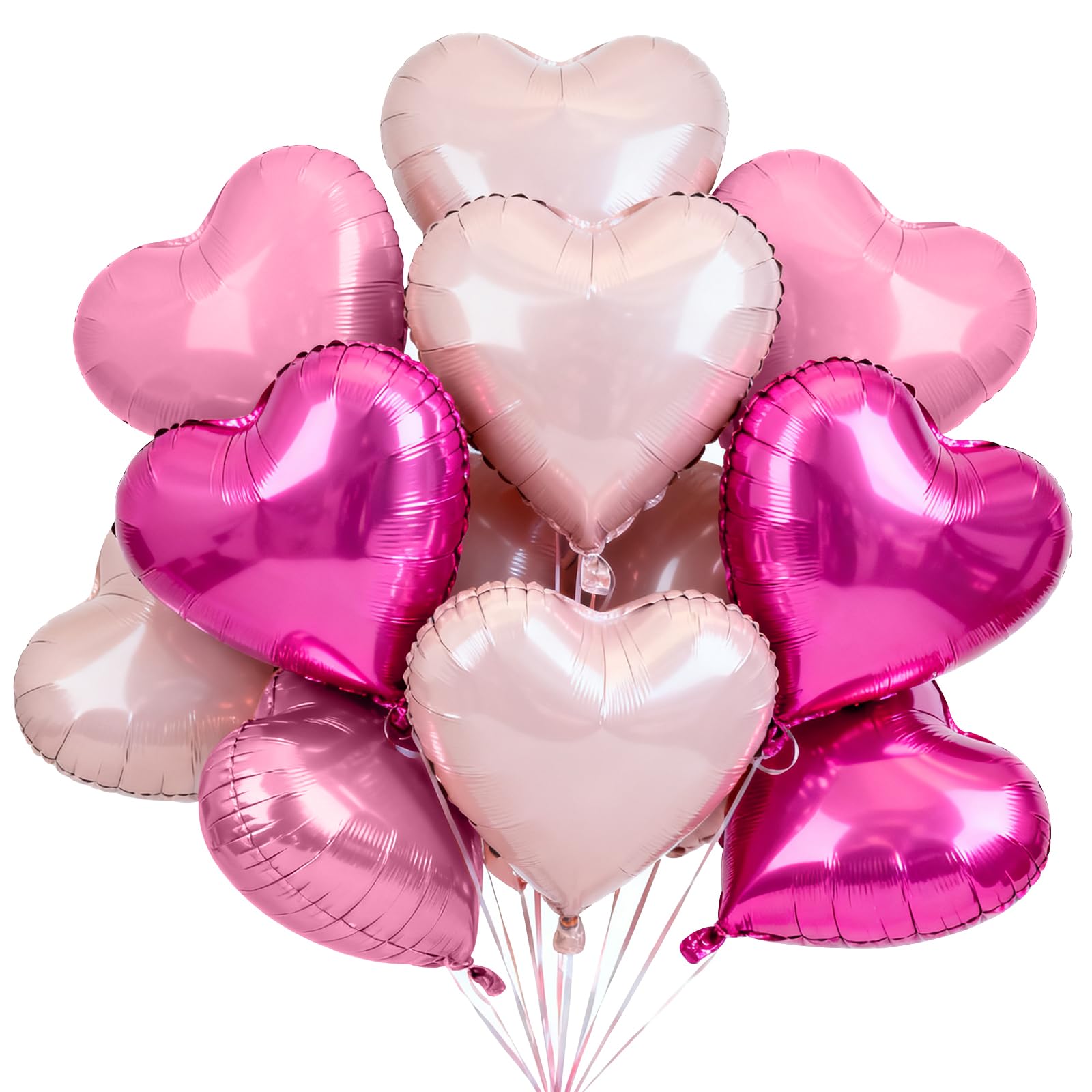 TONIFUL 30Pcs 18 Inch Rose Hot Pink Light Pink Balloons Heart Shape Foil Mylar Banners Decoration for Birthday Valentines Day W