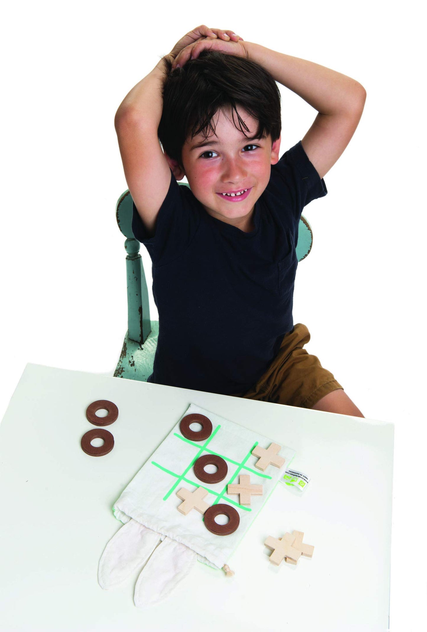 Tender Leaf Toys - Tic Tac Toe - Wooden Tic Tac Toe Game With Bunny Drawstring Bag - Travel Board Game For Kids And Adults - Age 3+