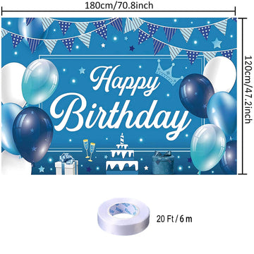 Blue Birthday Party Backdrop Blue Happy Birthday Banner Blue Photography Background For Home Decorations Party Supplies 70.8 X 4
