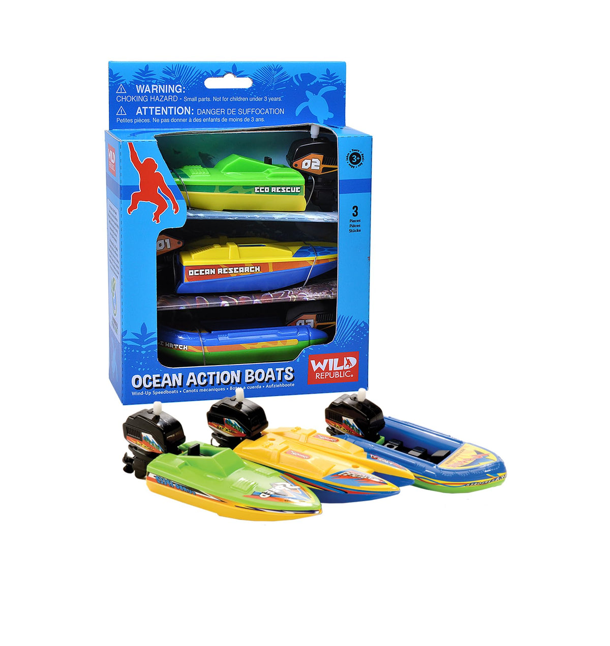 Wild Republic Ocean Boat Three Pack, Wind Up Motor, Gift For Kids, Great For Interactive Play