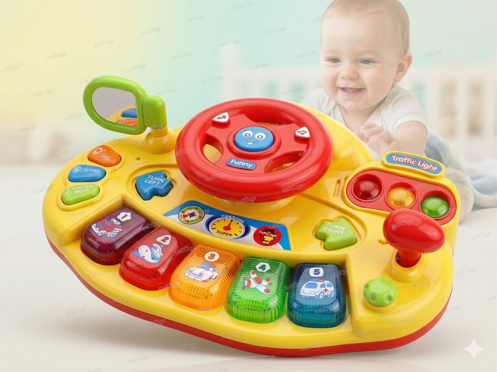 Zest 4 Toyz Baby Musical Toy 6 to 12 Months Light up Steering Wheel Toy with Traffic Light & Sound for 6 8 9 10 Months and 1 2 Y