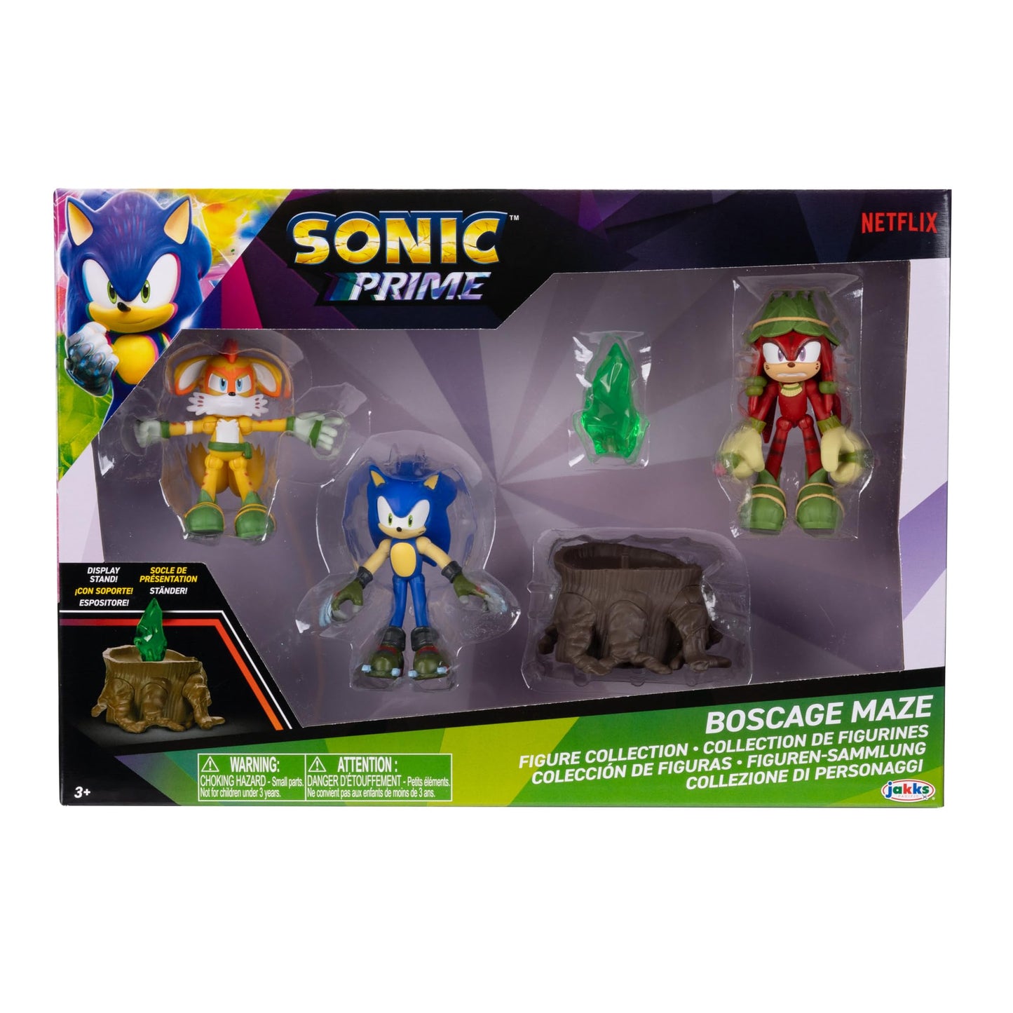 Sonic Prime 2.5-inch Action Figures Bos Cage Maze Themed 5 Pieces: Sonic, Gnarly Knuckles, Mangey Tails, Tree Stump and Green Sh