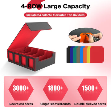 BORISI Trading Card Storage Box  3000+ MTG Deck Box with 24 Colorful Dividers & 8 Card Supporters  Commander Deck Box with Viewing Windows for Magic Game Cards  YugiOh (Black & Red)