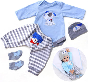 Scnbom Reborn Baby Dolls Boy Clothes For 17-24Inch Newborn Outfits Accesories (Blue Puppy 4Pcs Set)