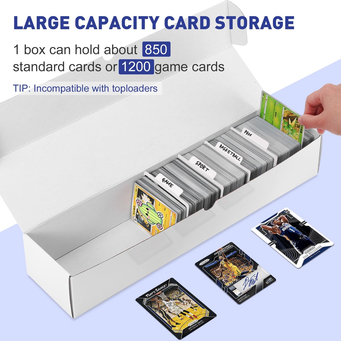 NEOACT 1200ct Trading Card Storage Box,6 Pack 17 Inch Cardboard Storage Boxes with Dividers&Labels for TCG,Game,MTG,Sports Cards