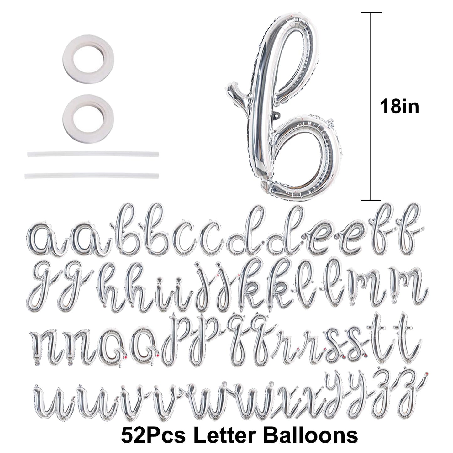 TONIFUL 52 Pcs Silver Cursive Letter Balloons, 16 Inch Foil Alphabet for Birthday, Graduation, Anniversary Party Decor