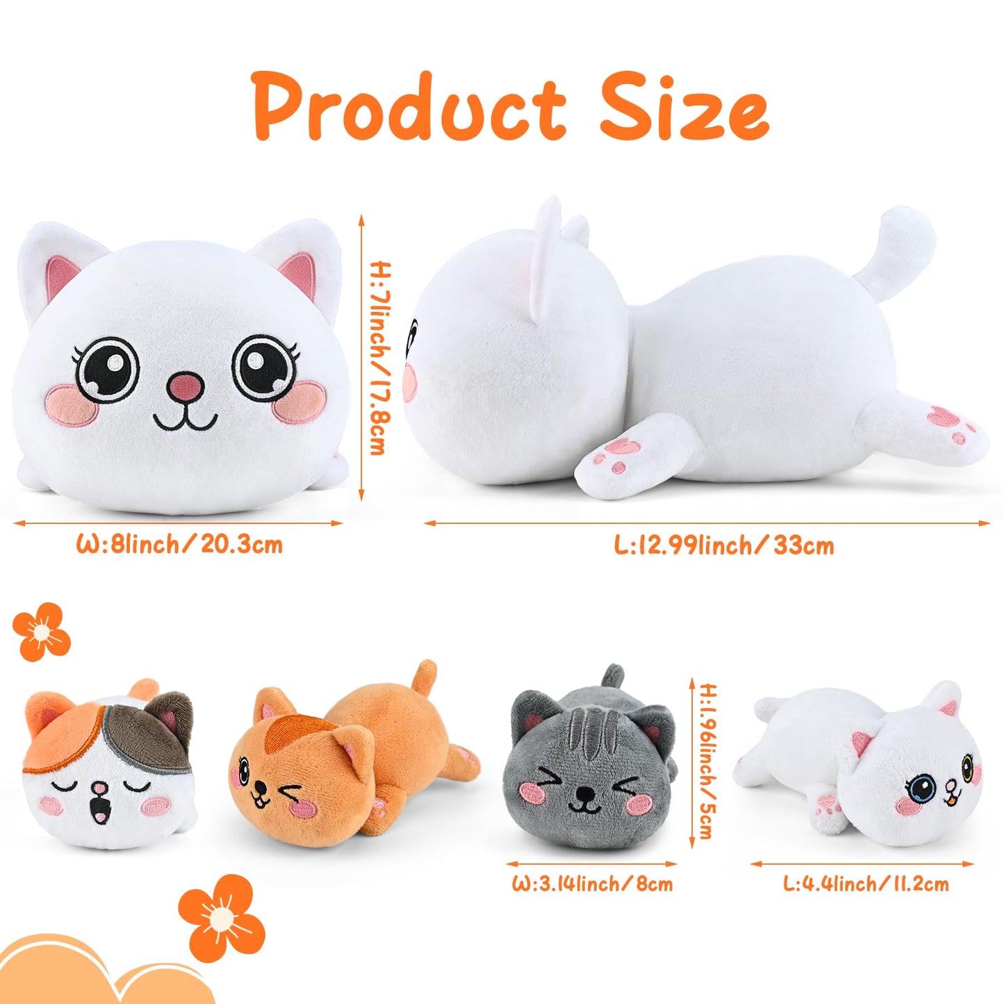 KMUYSL Cat Plush Toy - Mommy Cat with 4 Baby Kittens - Orange - Ideal Gift for Kids Ages 3-8+ - Model Cat-Plush-0505