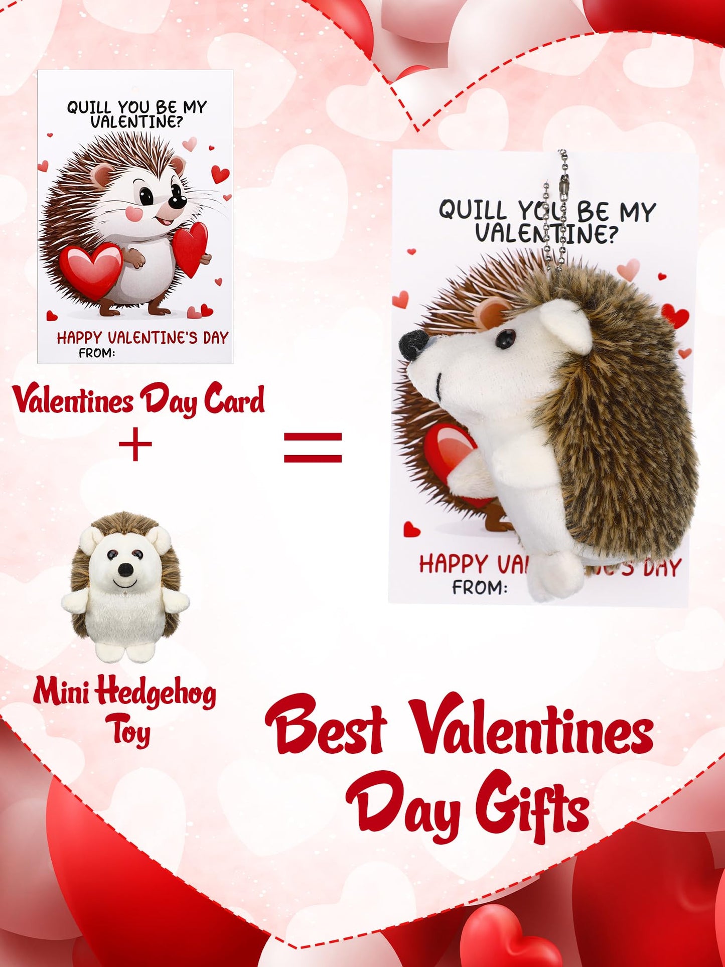 Blueweenly 24 Sets Valentines Day Gifts Mini Hedgehog Stuffs Bulk With Hedgehog Themed Cards Animal Plush Stuffed Keychain Frien
