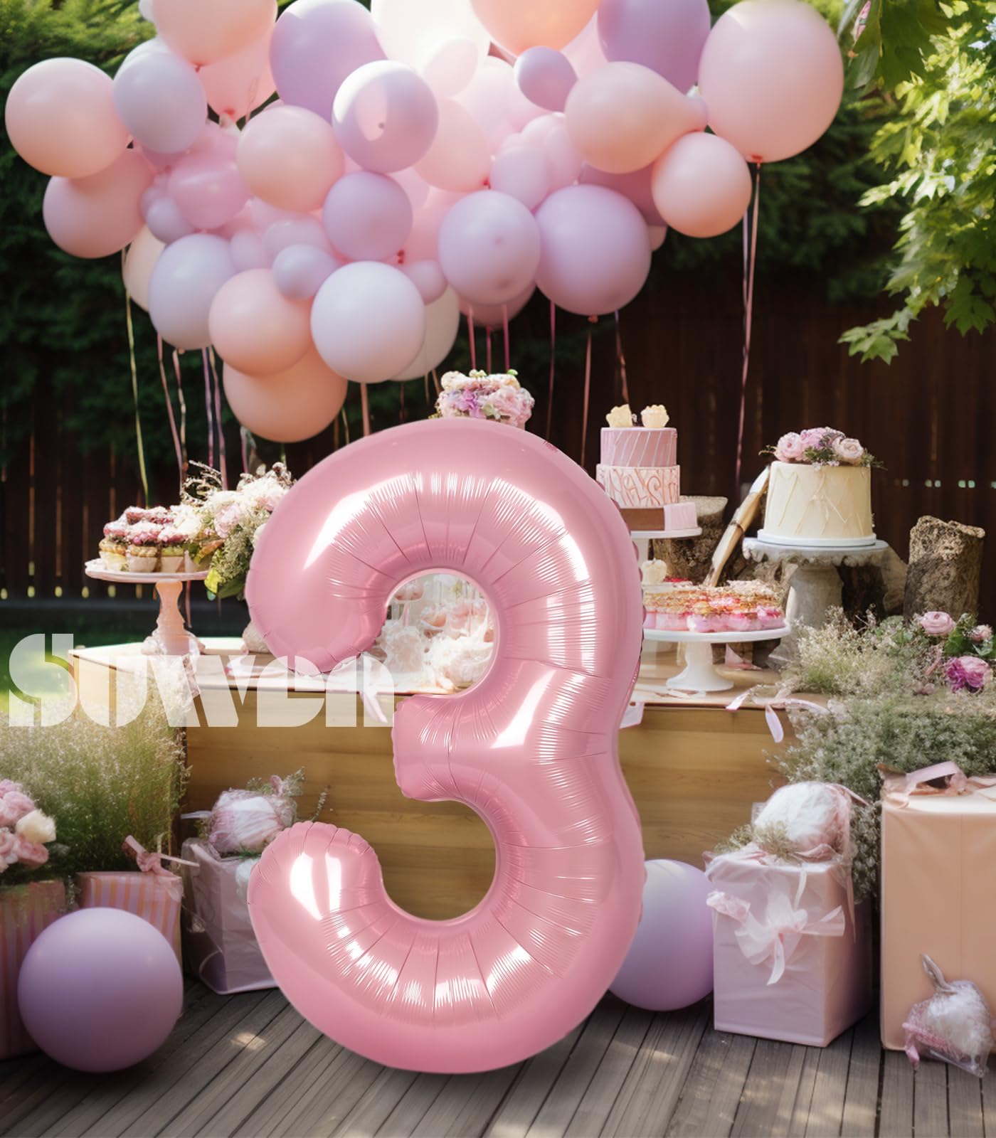 Suwen 40 Inch Pink Large 3 Number Balloons Big Foil Helium Number Balloons 0-9 Jumbo Happy 3Rd Mylar Birthday Party Decorations