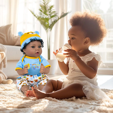 Aori Reborn Baby Dolls Black Blue Bassinet 18 Inch Lifelke Baby Boy Doll Biracial Newborn Baby In Carrier Bed With 7-Piece Gift Set