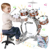Kids Drum Set, Toddler Jazz Drum Music Toys 5 Drums With Stool Pedal Percussion Musical Instruments Drum Birthday Early Educatio