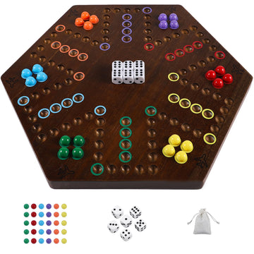 Horow 20 Inch Wahoo Marble Board Game For 4-6 Players - 2 Sided Painted Wooden Board - Thicken Dice Marbles Game - Perfect For F